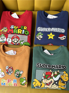 日单mao'quan卡通动漫马里奥新款童装套头卫衣