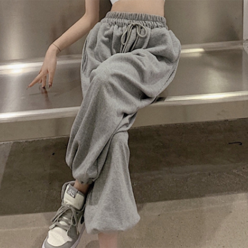 灰色阔腿裤女春秋夏2023新款宽松直筒高腰垂感休闲束脚卫裤运动裤