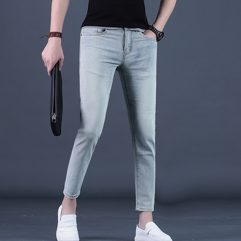 九分裤男款牛仔裤夏季潮流修身小脚浅色男士9分休闲风2026上新薄