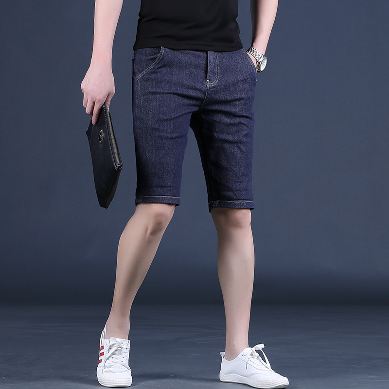 深蓝色牛仔短裤男士五分裤潮流弹力修身中裤夏季5分休闲裤22新款