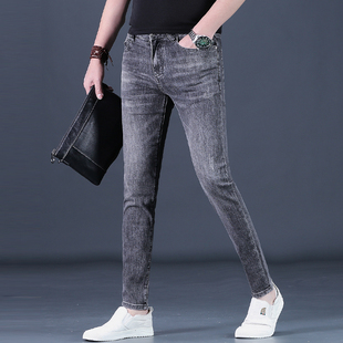 烟灰色牛仔裤男士潮流2025新款修身小脚休闲长裤子春夏男裤黑灰薄