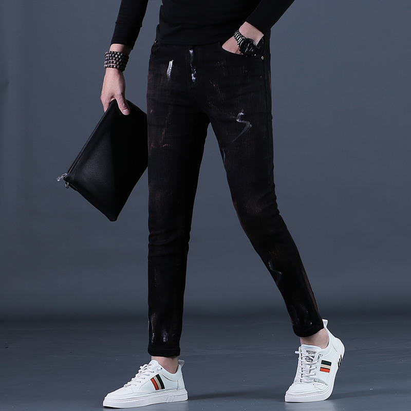 春秋牛仔裤男士潮牌修身显瘦小脚