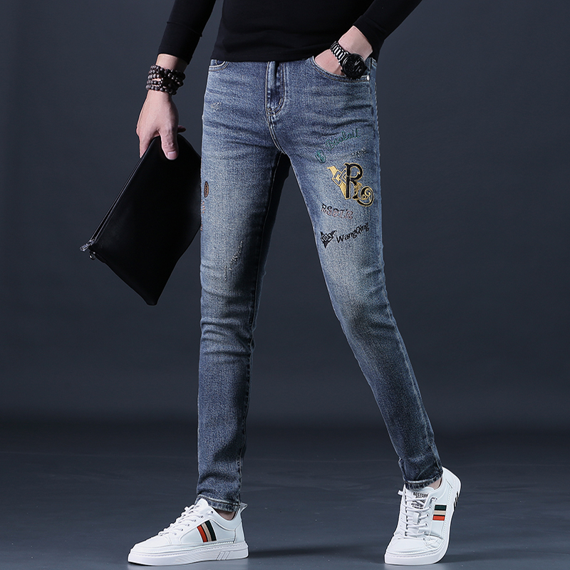 裤子男秋装牛仔裤男士潮流修身
