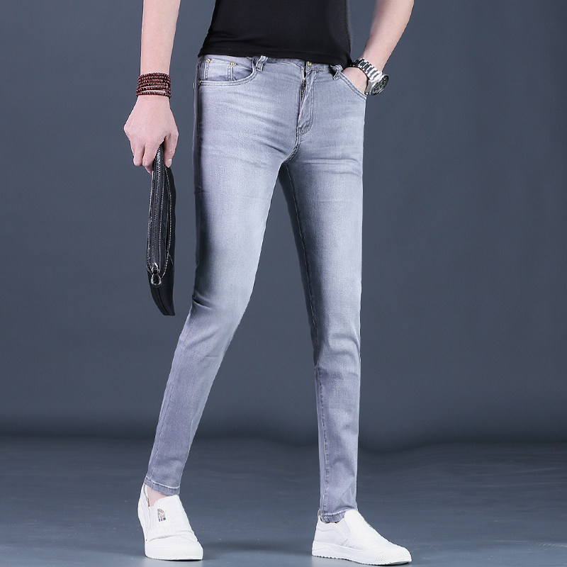 牛仔裤男春款潮流2026上新男装修身小脚浅灰色男士休闲长裤子薄款