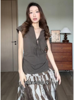 法式复古V领绑带上衣女