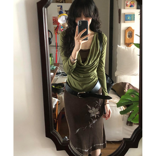 小众百合花刺绣半身裙女
