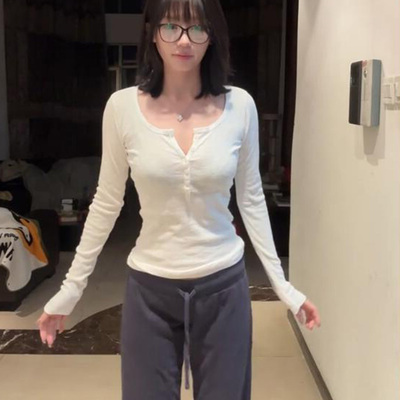 美式BM风白色亨利衫女