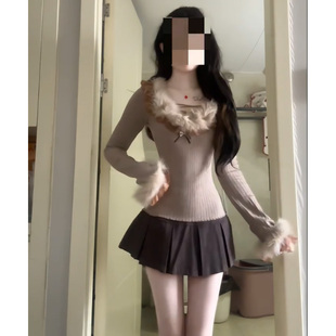 复古棕色a字百褶裙女2026新款 包臀短裙 今年流行半身裙带安全裤