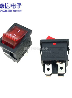 红色船型开关KCD1-104 4脚2档带灯 翘板电源开关 6A/250V 15*21MM