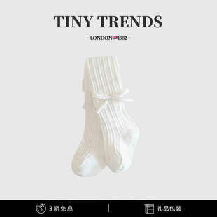 女童连裤袜春秋款纯棉韩系洋气蝴蝶结儿童打底裤连脚女宝宝打底袜