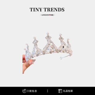 女童皇冠头饰高端水晶王冠小女孩生日礼物公主发饰儿童女孩发箍