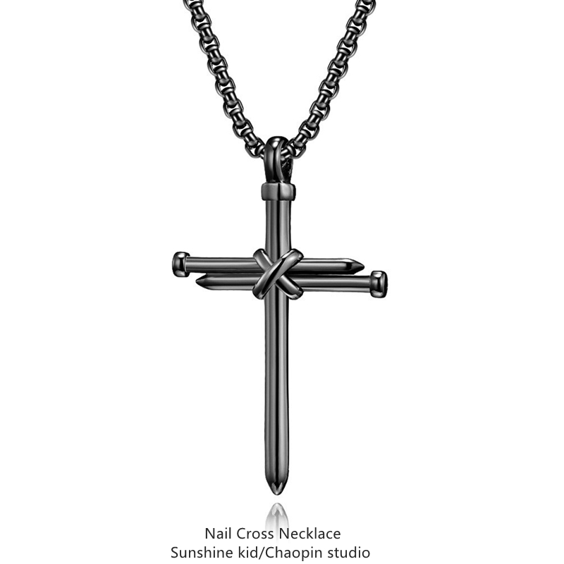 欧美ins嘻哈潮男复古风钛钢钉子十字架项链个性百搭简约吊坠配饰