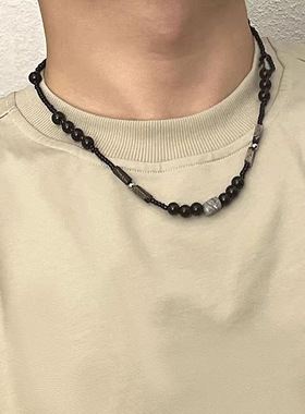 新中式水墨风黑色串珠项链高级感