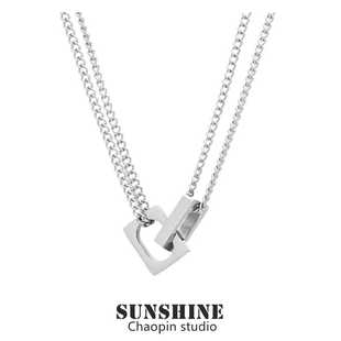 檀健次同款 极简小众双层项链高级感环扣吊坠男女生潮流简约锁骨链