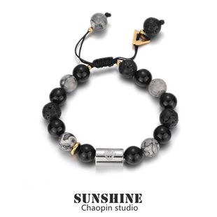 暗黑风几何手链火山石串珠手串男款 潮流手链送男友礼物小众配饰品