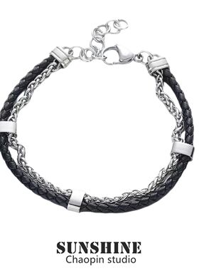 双层皮绳钛钢手链小众精致男女款