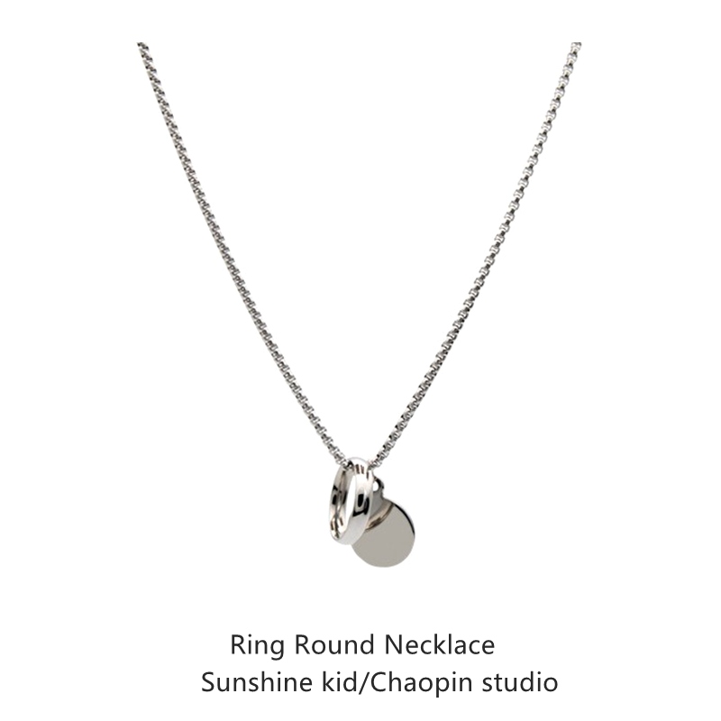 嘻哈ins戒指项链个性简约潮流钛钢吊坠冷淡风圆牌圆环链子卫衣链