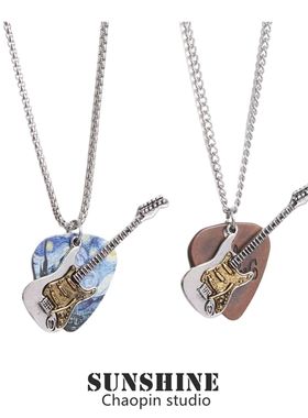 摇滚吉他项链音符贝斯拨片吊坠