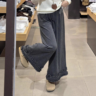 大码女装设计感木耳边休闲裤子