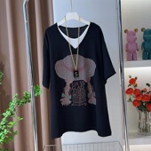 显瘦减龄中长款 胖MM大码 洋气上衣女 T恤夏季 宽松大版 女装 设计短袖