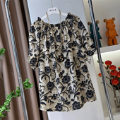 新中式 上衣女 高端洋气衬衣宽松遮肚子碎花短袖 气质T恤衬衫 女夏季