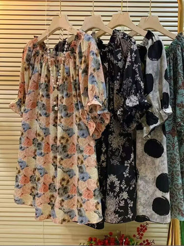 荷叶边胖mm雪纺衫印花衬衫女