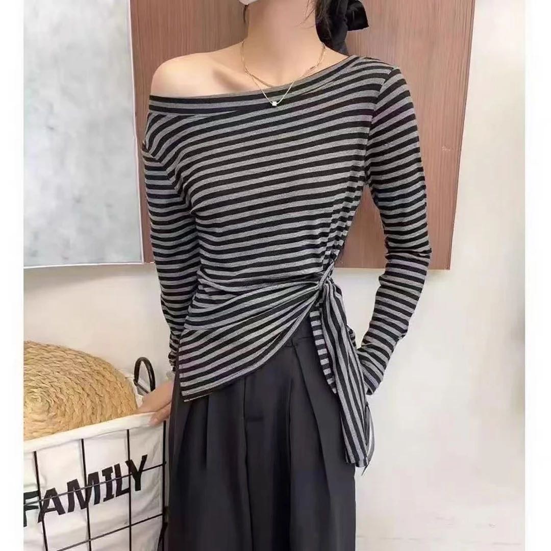 百搭韩式长袖不规则设计感收腰