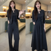背心阔腿裤 秋季 裙女高级感韩系气质显瘦开衫 套装 半身裙三件套 新款