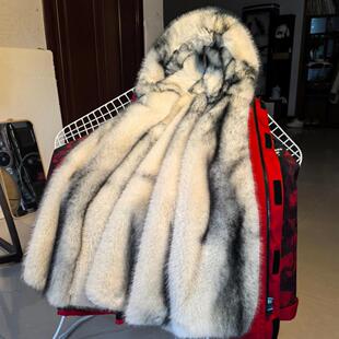 海宁新款 派克服男可拆卸整貂内胆加厚毛毛绒棉衣仿皮草中长外套冬