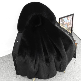 派克服男狐狸毛内胆可拆卸仿皮草风衣外套中长款中青老年爸爸装冬