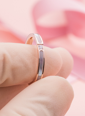 细款贝壳单钻18K玫瑰金钛钢戒指