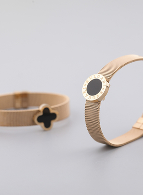 日韩版欧美四叶花钛钢18k玫瑰金