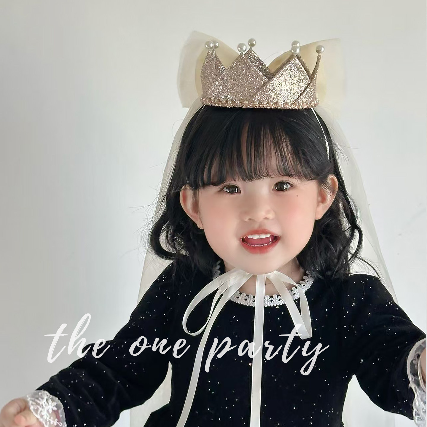 韩国ins皇冠蝴蝶结网纱生日帽派对女生生日氛围高级感发饰头饰