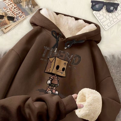 秋冬胖子特大码宽松加绒连帽卫衣