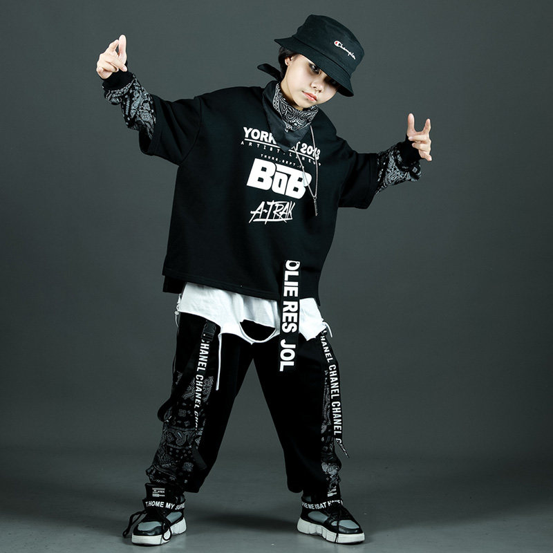 男童街舞服套装嘻哈帅气儿童架子鼓演出服爵士舞服装长袖表演服潮