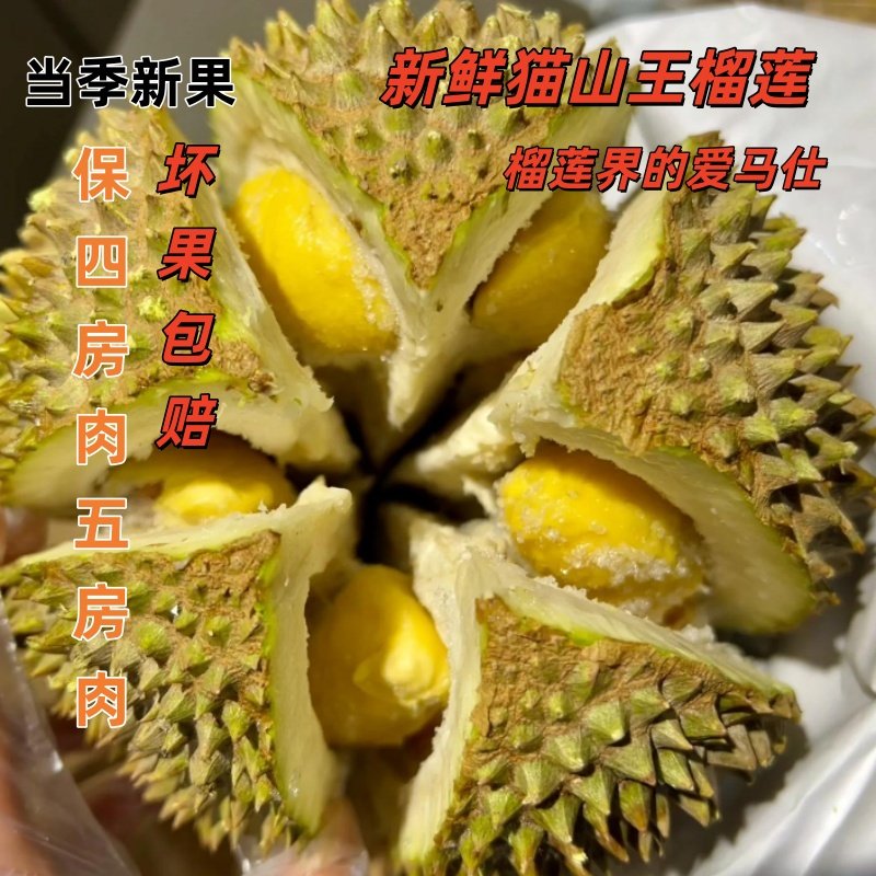越南牛奶猫山王榴莲新鲜带壳特产应季水果现摘6斤4包5房肉包邮