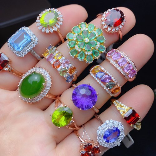 腾利天然彩宝S925银18K金镶嵌红宝石蓝宝石碧玺戒指吊坠耳钉定制