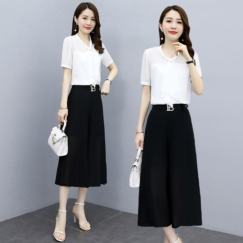 6961夏装新款韩版大码女装胖mm时尚减龄不规则上衣配裤子两件套装