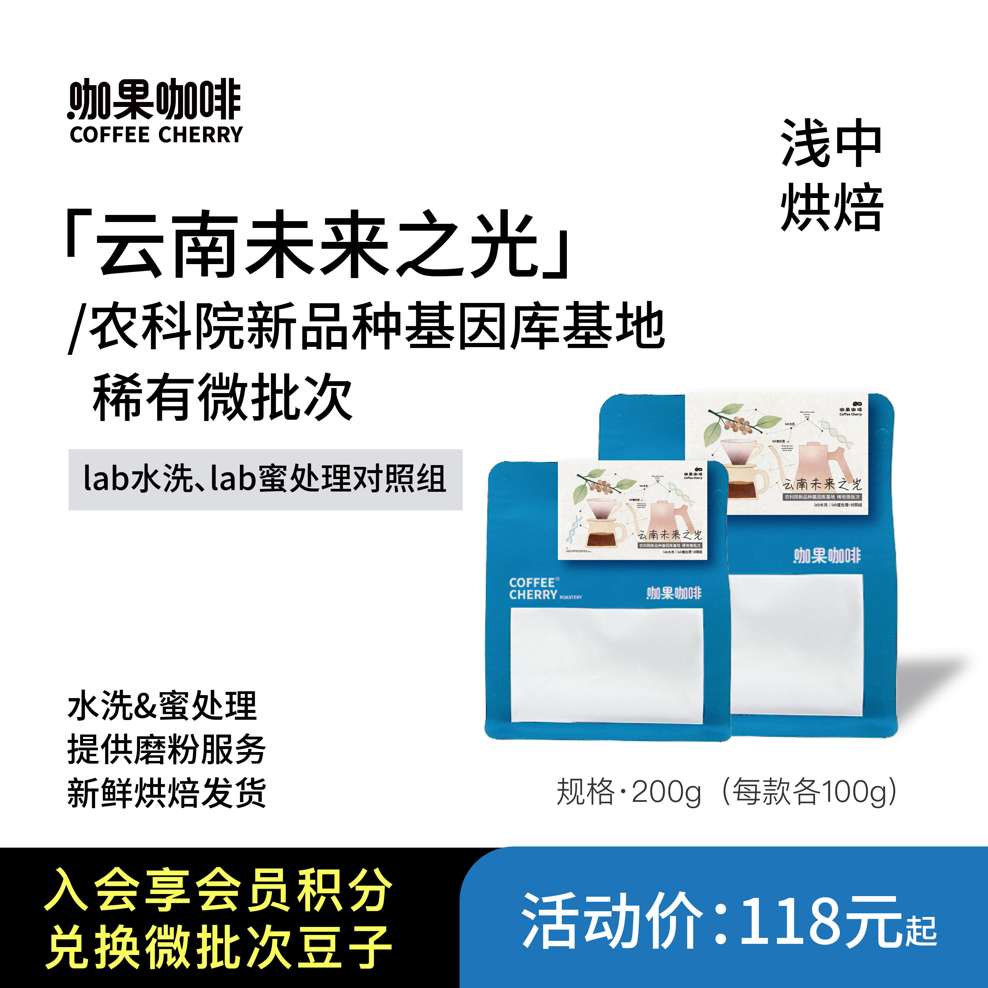 咖果&middot;云南未来之光农科院基因库实验批次水洗蜜处理对照组手冲豆