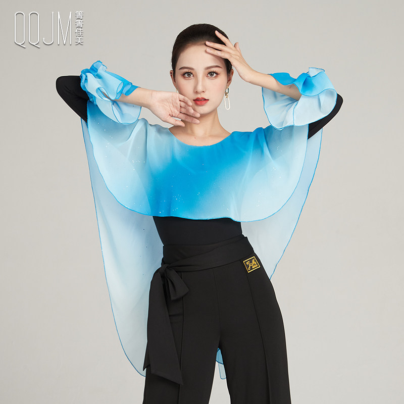 摩登舞练功服上衣喇叭袖渐变