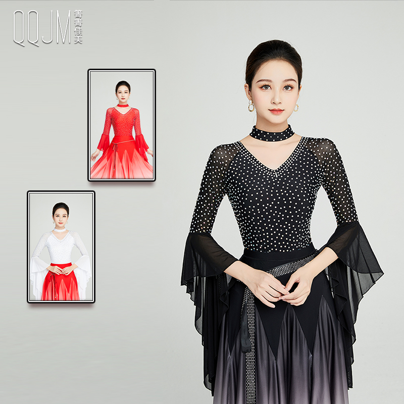 新款摩登舞连体上衣女V领演出服