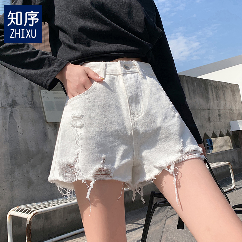 破洞牛仔女2019新款a字外穿短裤(非品牌)