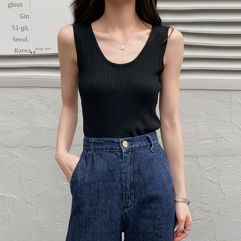 實拍實價吊帶背心女交叉美背內搭冰絲針織打底衫上衣