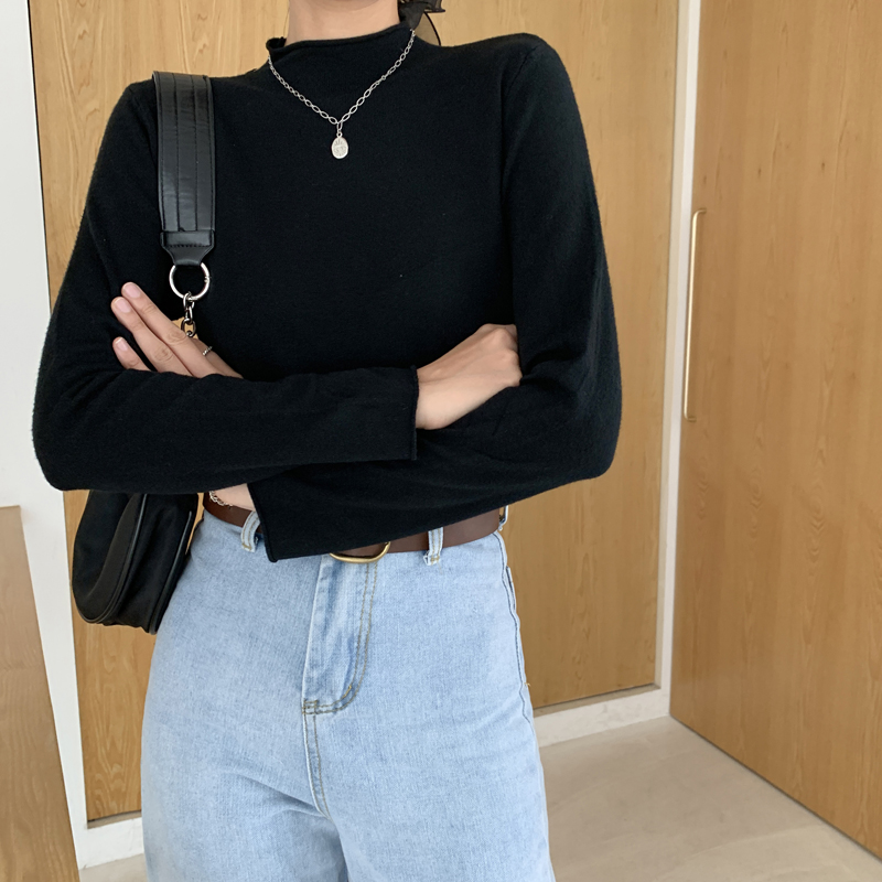 Real shot real price candy color half high collar long sleeve T-shirt