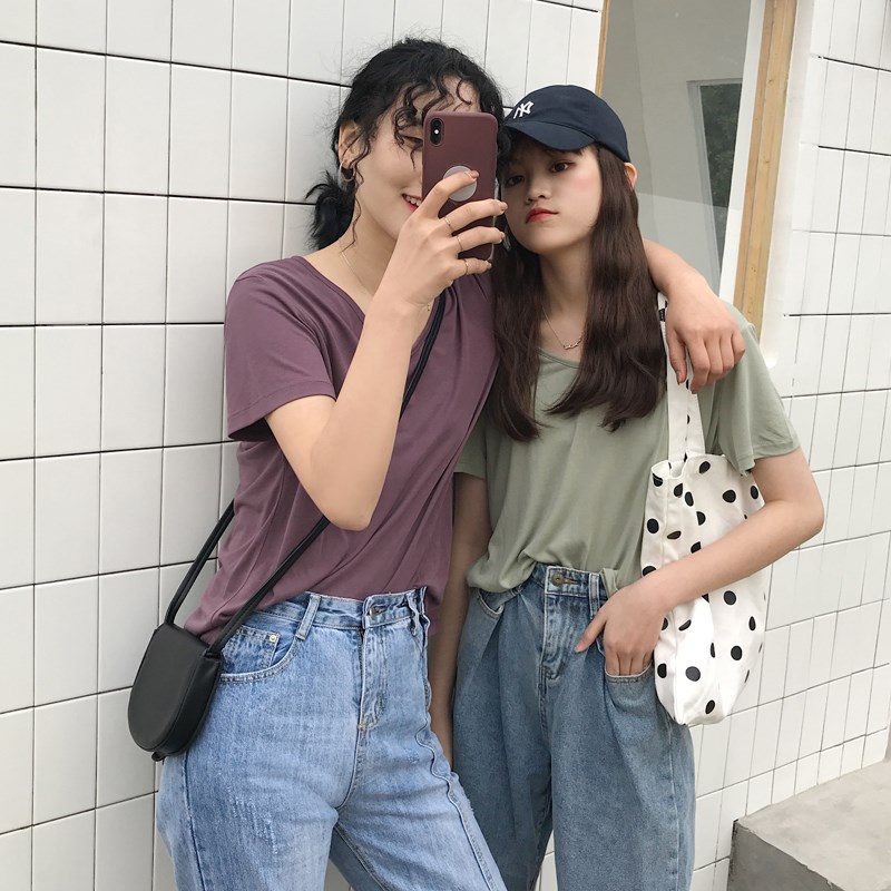 Real price summer new short sleeve t-shirt female Korean loose student female Copper spandex top