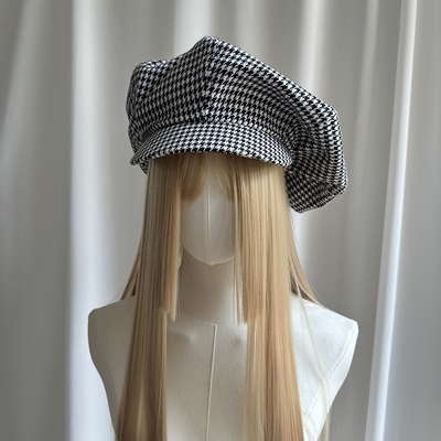 秋冬纯棉云朵帽超大贝雷帽洋气千鸟格水母帽八角帽画家帽报童帽