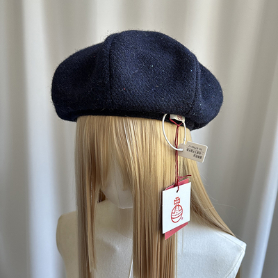 秋冬HarrisTweed显脸小藏蓝贝雷帽100%纯羊毛哈里斯粗花呢八角女