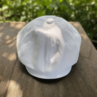 春夏薄款亚麻帽子男士休闲百搭纯白色八角帽逛街复古时尚报童帽女