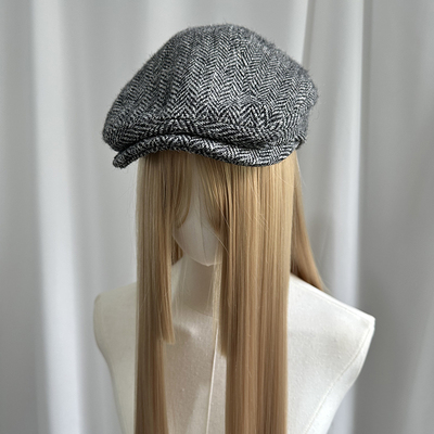 HarrisTweed进口100%纯羊毛绅士人字纹高品质前进帽男文艺鸭舌帽