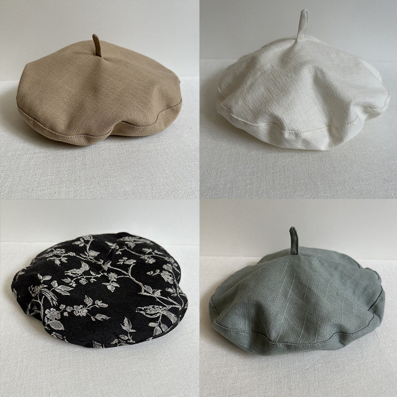 外贸帽子夏季薄款亚麻透气贝雷帽女日系可爱画家帽蓓蕾帽飞碟帽